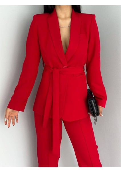 Kadın Ikili Kuşaklı Blazer Ceket Pantolon Takım indirimleri