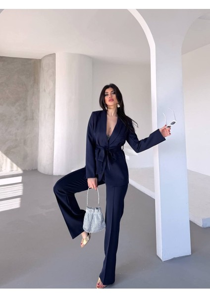 Kadın Ikili Kuşaklı Blazer Ceket Pantolon Takım fırsatları