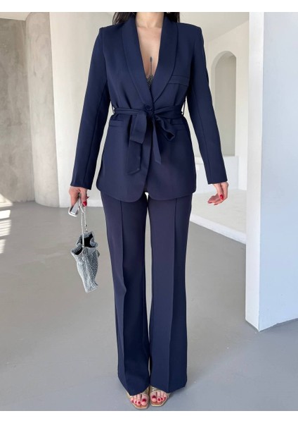Kadın Ikili Kuşaklı Blazer Ceket Pantolon Takım indirimleri