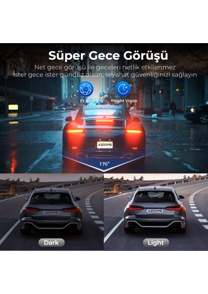 V600 Çift Kameralı Araç Içi Kamera 2.4” IPS Ekran, Su Geçirmez Arka Kamera, Geniş Açı, Gece Görüşü, G-Sensör, 24 Saat Park Modu, (Azdome Türkiye Garantili)