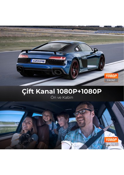 V600 Çift Kameralı Araç Içi Kamera 2.4” IPS Ekran, Su Geçirmez Arka Kamera, Geniş Açı, Gece Görüşü, G-Sensör, 24 Saat Park Modu, (Azdome Türkiye Garantili)