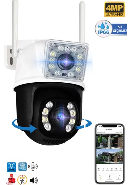 Çift Lensli Akıllı Ip Kamera Full Hd 1080P Wifi Haraket Takip Gece Görüş Intercom IP66 Su Geçirmez