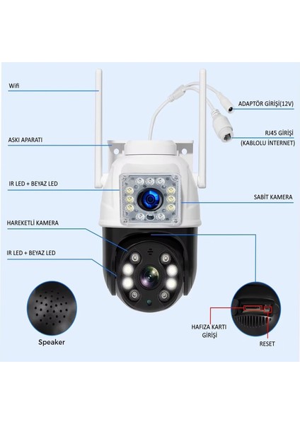 Çift Lensli Akıllı Ip Kamera Full Hd 1080P Wifi Haraket Takip Gece Görüş Intercom IP66 Su Geçirmez modelleri