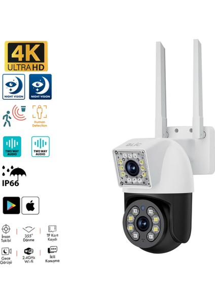 Çift Lensli Akıllı Ip Kamera Full Hd 1080P Wifi Haraket Takip Gece Görüş Intercom IP66 Su Geçirmez indirimleri