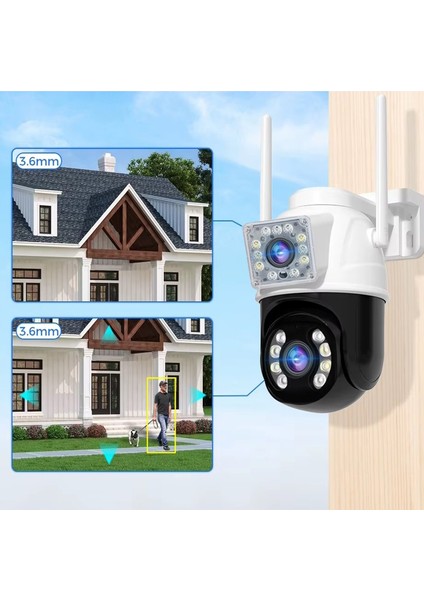 Çift Lensli Akıllı Ip Kamera Full Hd 1080P Wifi Haraket Takip Gece Görüş Intercom IP66 Su Geçirmez