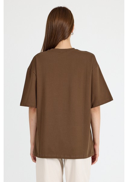 Kahve Ayı Baskılı Oversize Tişört 6559 indirimleri