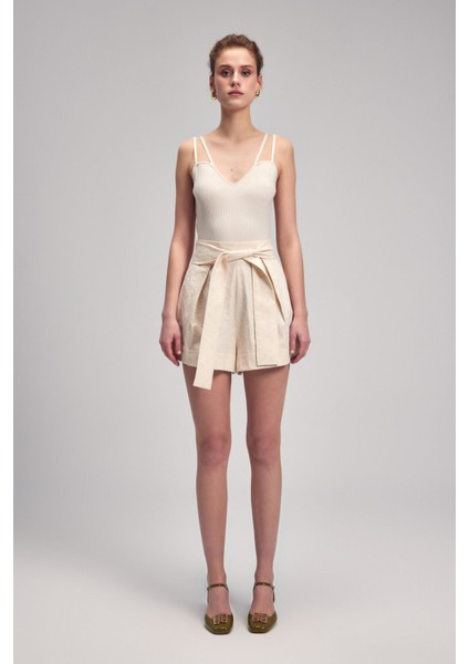 Poplin Kemerli Şort Vanilya 17043519000