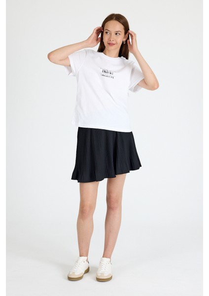 Beyaz Yazı Baskılı Oversize Tişört 6462 modelleri