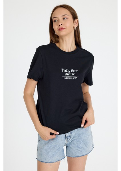 Siyah Yazı Baskılı Oversize Tişört 6462 fiyatları