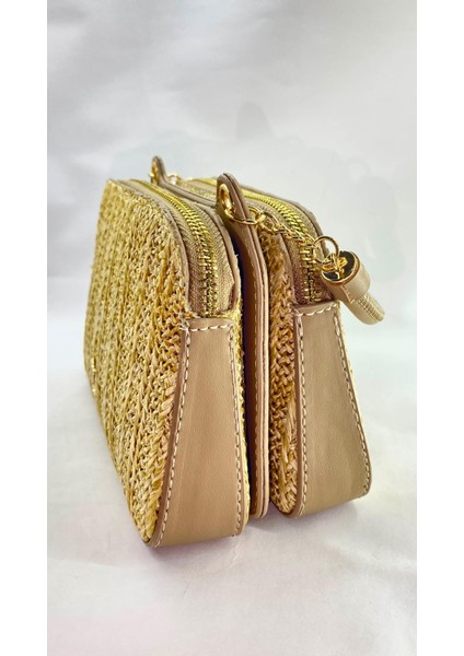 Hasır Detaylı Çift Fermuarlı Kadın Omuz Çantası modelleri