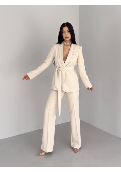 Kadın Ikili Kuşaklı Blazer Ceket Pantolon Takım fiyatları