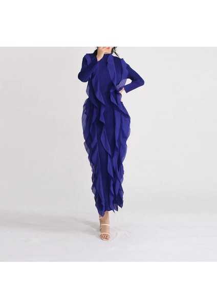 Uzun Tül Elbise, Fırfırlı Elbise, Kollu Elbise, Esnek Standart Beden Elbise, Vintage Stil Maxı Boy, Uzun Kollu Yüksek Elastik Flesh Kalkan Fırfır Elbise modelleri