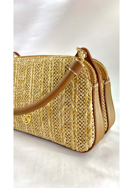 Hasır Detaylı Çift Fermuarlı Kadın Omuz Çantası fiyatları