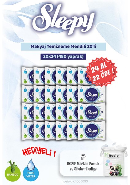 24 Al 22 Öde Sleepy 20'li Makyaj Temizleme Mendili ve Rosie Bebek Pamuğu