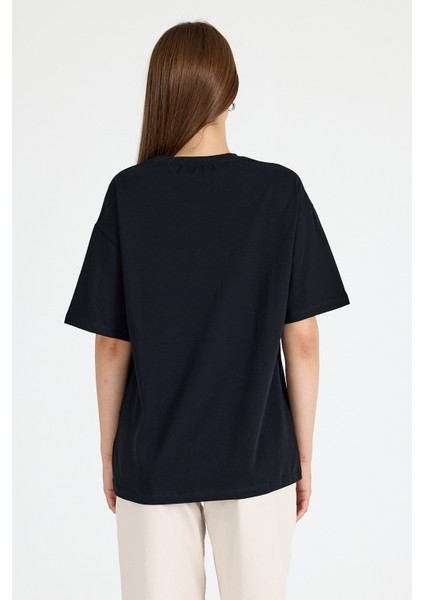 Siyah Kaplan Baskılı Oversize Tişört 6887 indirimleri