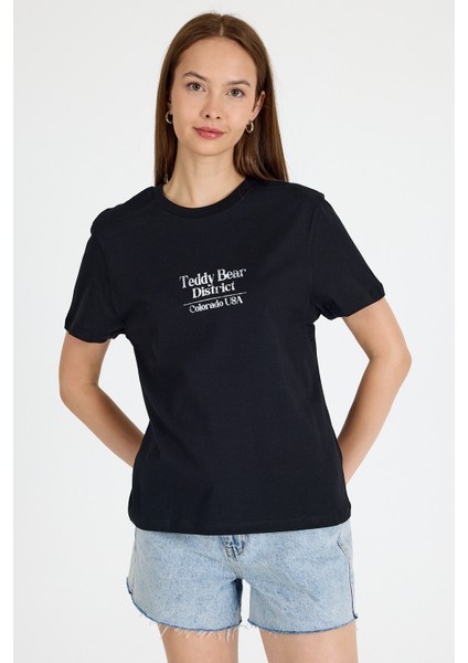 Siyah Yazı Baskılı Oversize Tişört 6462