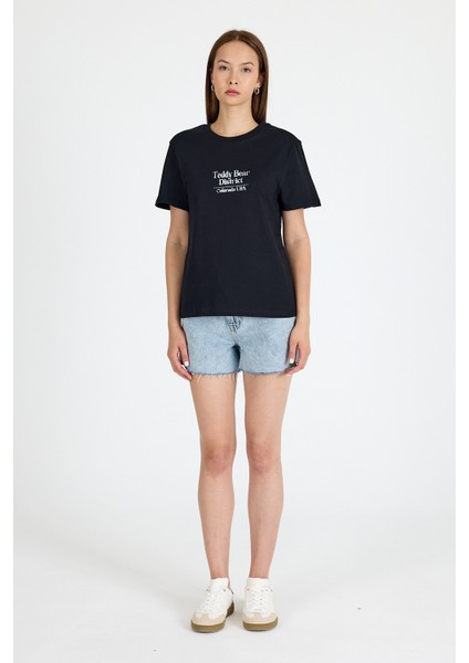 Siyah Yazı Baskılı Oversize Tişört 6462 modelleri