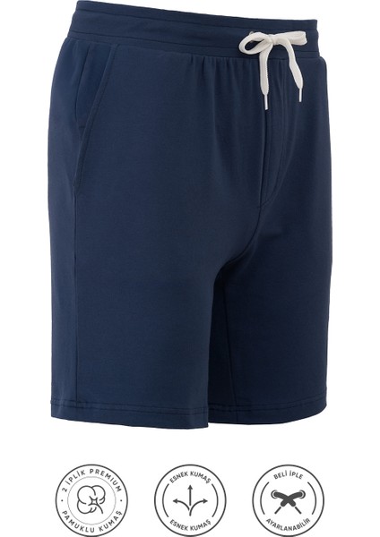 Pamuklu Erkek Indigo Casual Şort 2 Iplik Yan Cepli Bağcıklı Regular Fit Normal Kalıp Boru Paça Günlük Bermuda fiyatları