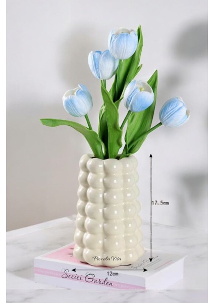 Parlak Beyaz Vazo | Modern Tasarım Baloncuklu Konik Vazo | Parlak Vernikli 17 cm fiyatları