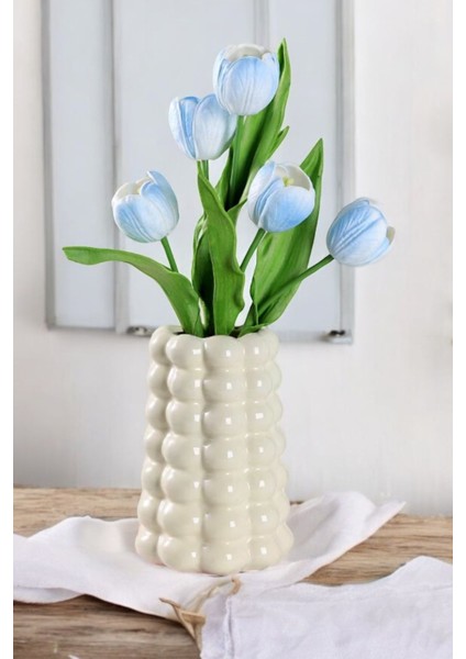 Parlak Beyaz Vazo | Modern Tasarım Baloncuklu Konik Vazo | Parlak Vernikli 17 cm fırsatları