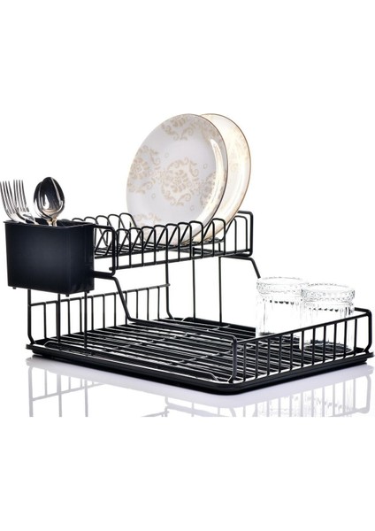 Iki Katlı Siyah Paslanmaz Modüler Tabaklık ve Bulaşıklık Seti