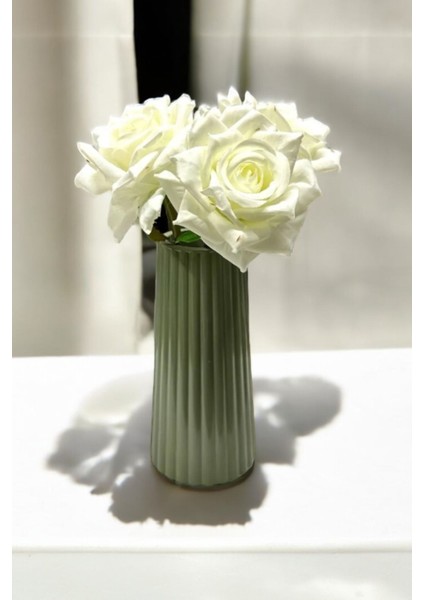 Uzun Çizgili Parlak Dekoratif Vazo | Seramik Hammalzemeli Vazo 18X9X9 modelleri