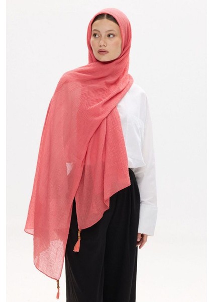 Freya Müslin Şeftali Püsküllü Bürümcük Pamuklu Şal