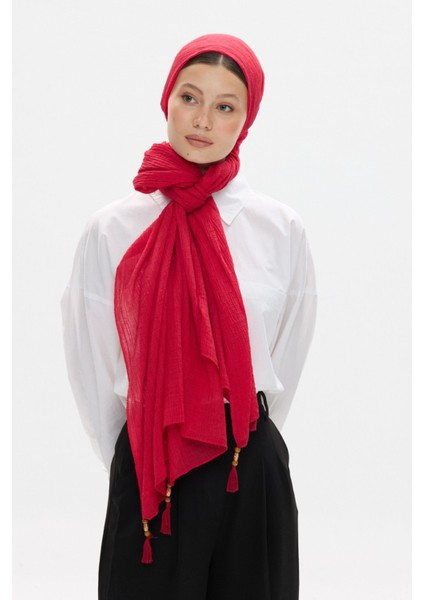 Freya Müslin Ahududu Püsküllü Bürümcük Pamuklu Şal fiyatları