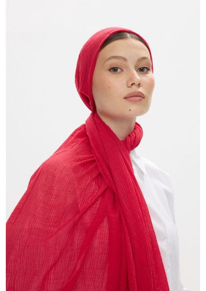 Freya Müslin Ahududu Püsküllü Bürümcük Pamuklu Şal