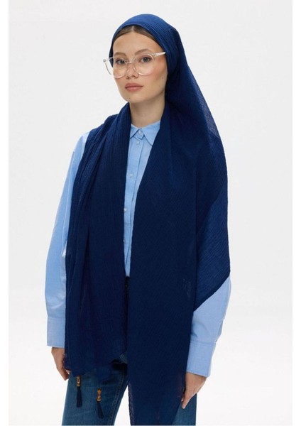 Freya Müslin Lacivert Püsküllü Bürümcük Pamuklu Şal fiyatları