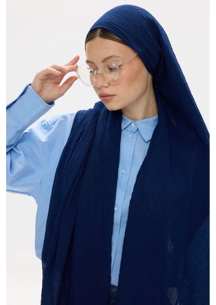 Freya Müslin Lacivert Püsküllü Bürümcük Pamuklu Şal modelleri