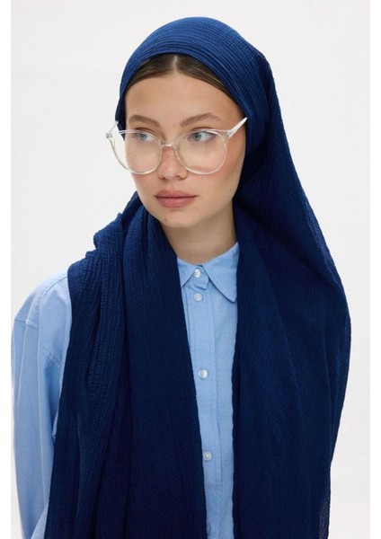 Freya Müslin Lacivert Püsküllü Bürümcük Pamuklu Şal indirimleri