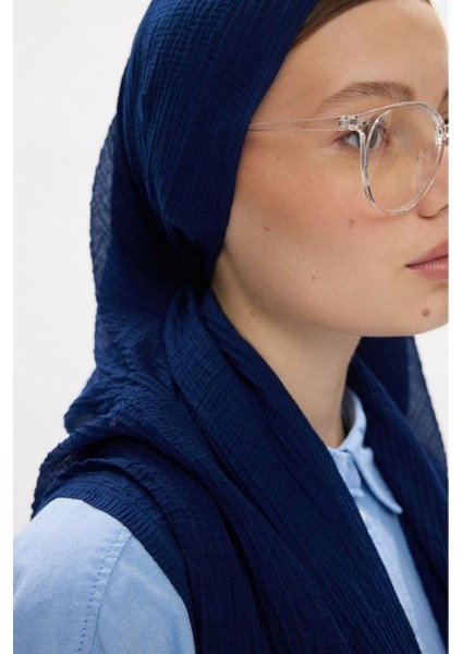 Freya Müslin Lacivert Püsküllü Bürümcük Pamuklu Şal