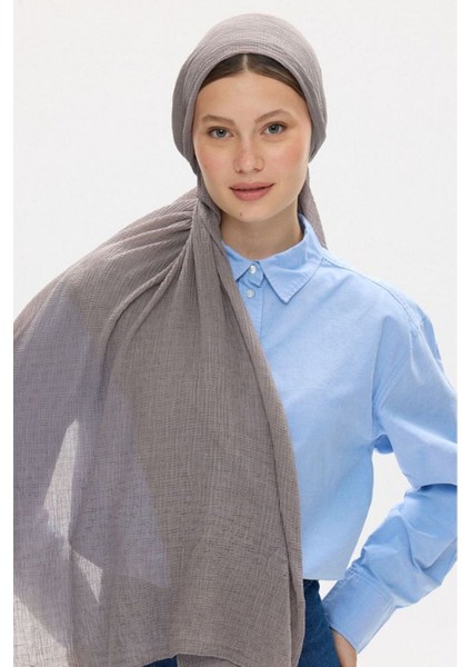 Freya Müslin Antrasit Püsküllü Bürümcük Pamuklu Şal indirimleri