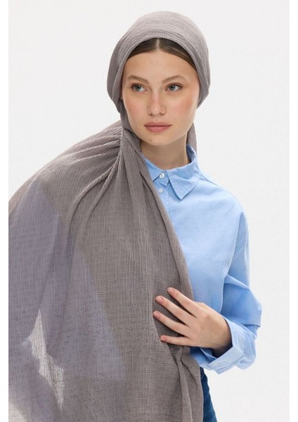 Freya Müslin Antrasit Püsküllü Bürümcük Pamuklu Şal