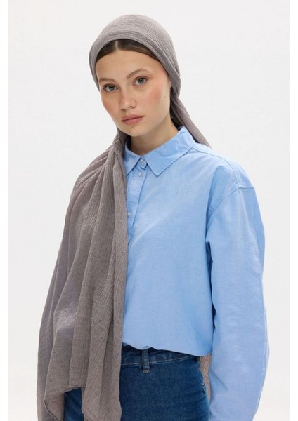 Freya Müslin Antrasit Püsküllü Bürümcük Pamuklu Şal