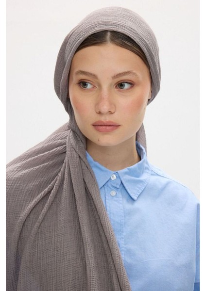 Freya Müslin Antrasit Püsküllü Bürümcük Pamuklu Şal