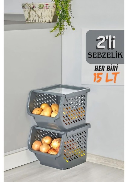 Çiftli Sebzelik, Oyuncak ve Banyo Düzenleyici, Katlı ve Kapaklı Antrasit