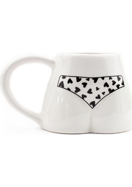 Siyah Kalpli Bikinili El Yapımı Beyaz Parlak Popo Kupa - El Işçiliği Hediyelik Kupa Bardak Mug