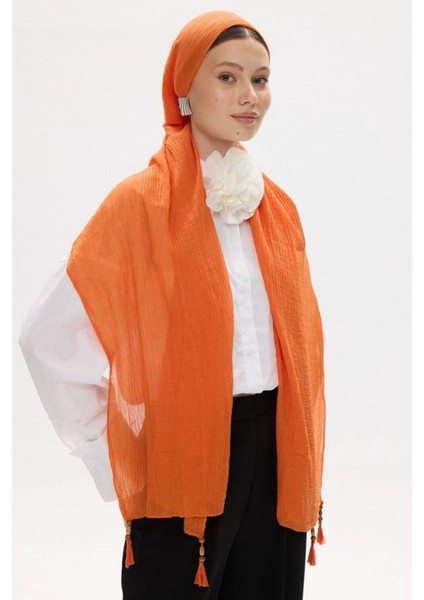 Freya Müslin Turuncu Püsküllü Bürümcük Pamuklu Şal