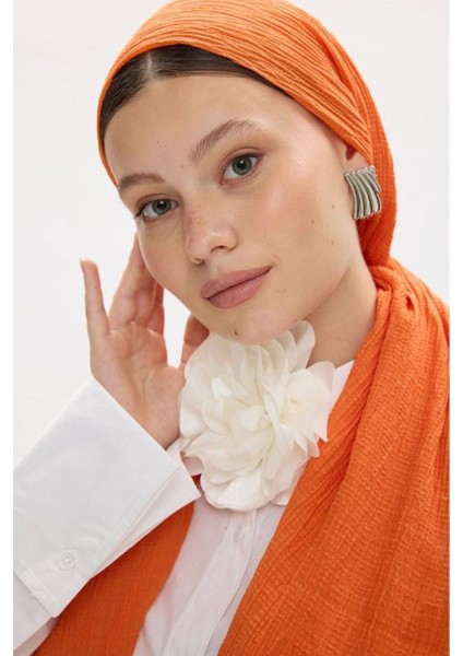 Freya Müslin Turuncu Püsküllü Bürümcük Pamuklu Şal modelleri