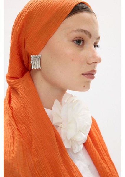 Freya Müslin Turuncu Püsküllü Bürümcük Pamuklu Şal