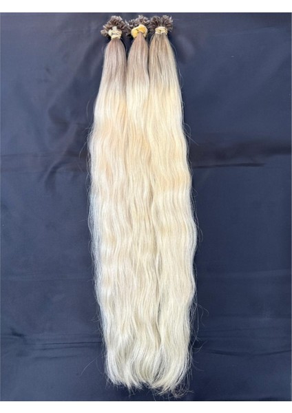 Ombreli Platin 65-70 cm Gerçek Saç 50 Adet Mikro Kaynak, 0.6 Gr50 Adet 30 Gr
