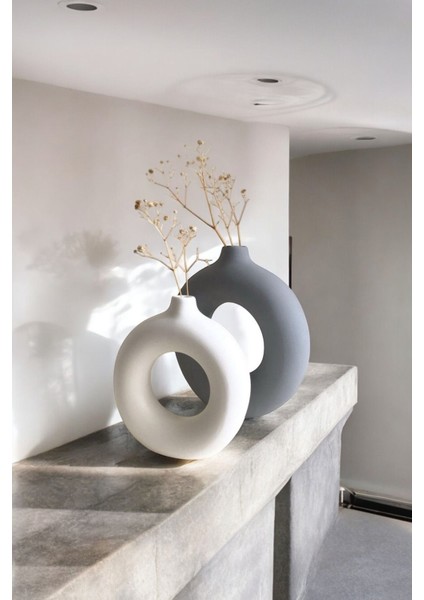 Beyaz - Gri Bohem Simit Vazo Parlak | Pinterest Vazo Tasarım