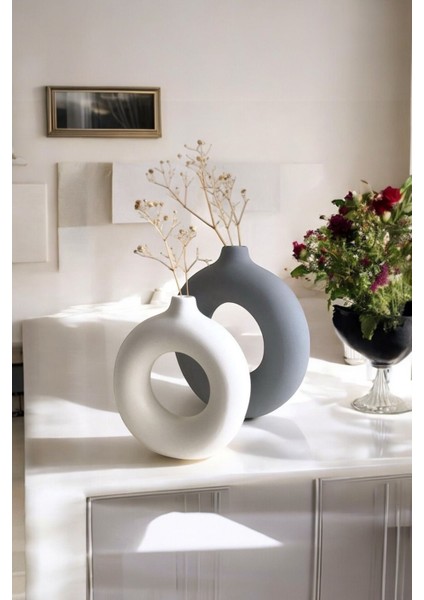 Beyaz - Gri Bohem Simit Vazo Parlak | Pinterest Vazo Tasarım fiyatları