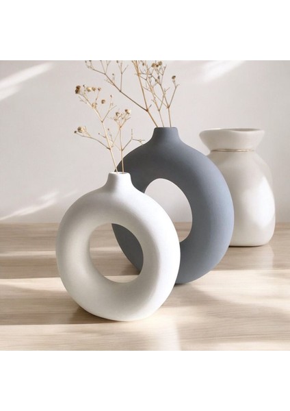 Beyaz - Gri Bohem Simit Vazo Parlak | Pinterest Vazo Tasarım fırsatları