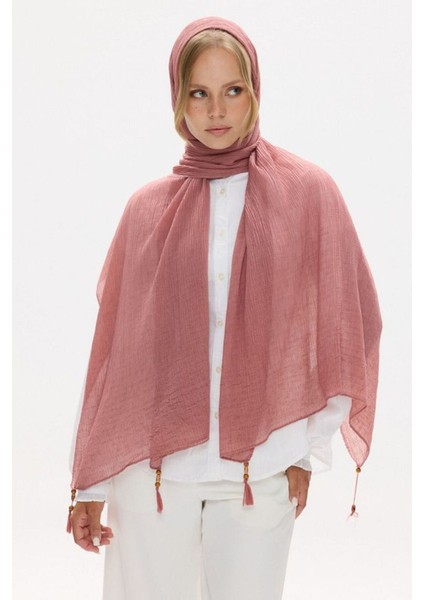 Freya Müslin Gül Kurusu Püsküllü Bürümcük Pamuklu Şal