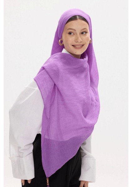 Freya Müslin Fuşya Püsküllü Bürümcük Pamuklu Şal