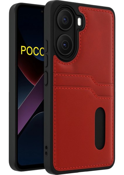 Xiaomi Poco X7 Pro Kılıf Sara Kartvizitli Deri Kılıf - Kırmızı Nrmsa