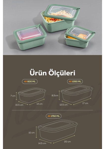 12'li Yeşil Dikdörtgen Mikrodalga ve Dondurucu Uygun Saklama Kabı Seti fiyatları
